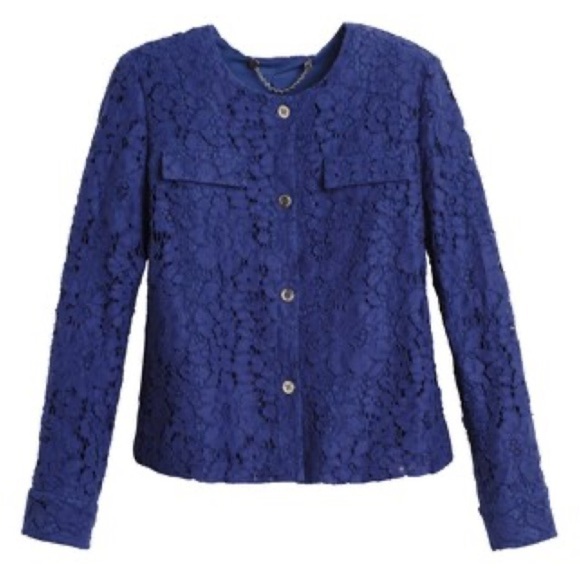 Chicos Black Label Petites Royal Blue Cropped Lace Jacket Size - Picture 4 of 13